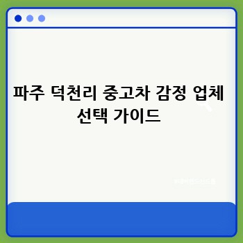 파주 덕천리 중고차 감정 업체 선택 가이드